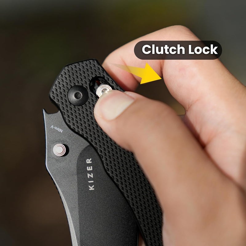 KIZER سكين جيب بولدوج، 3 إن شفرات فولاذ نيترو V قابلة للطي مقبض ألمنيوم سكين تخييم وصيد مع مشبك قابل للعكس قفل شيفسفوت صغير سكاكين EDC للرجال والنساء V3672A1 - Image 5